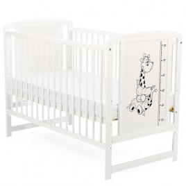 Babyneeds - patut din lemn timmi girafa 120x60 cm, din lemn de pin si mdf, stabil si rezistent, inaltime saltea reglabila pe 3 nivele, laterala cu 3 bete detasabile, alb