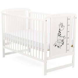 Babyneeds - patut din lemn timmi girafa 120x60 cm, din lemn de pin si mdf, stabil si rezistent, inaltime saltea reglabila pe 3 nivele, laterala cu 3 bete detasabile, alb