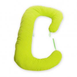 Babyneeds - perna 3 in 1 pentru gravide si bebelusi soft, cu husa din bumbac, bulinute mici alb cu verde