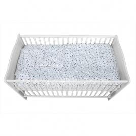 Babyneeds - lenjerie patut 3 piese, cu pernuta, plapumioara, cearceaf, din bumbac, pentru patut 140x70 cm, alb cu stelute albastre