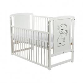 Babyneeds - patut din lemn timmi 120x60 cm, cu laterala culisanta, din lemn de pin si mdf, stabil si rezistent, inaltime saltea reglabila pe 3 nivele, laterala cu 3 bete detasabile, alb