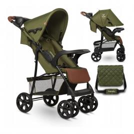 Lionelo - carucior sport emma plus, cu tavita, 2 suporturi pentru pahar, geanta accesorii, forest green