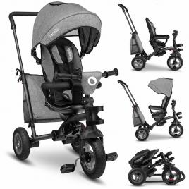 Lionelo - tricicleta tris stone grey mecanism de pedalare libera, suport picioare, control al directiei, scaun reversibil, rotire 360 grade, pliabila, gri