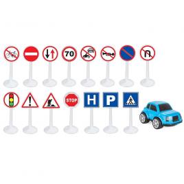 Set pilsan jucarie indicatoare rutiere mini traffic signs cu masinuta