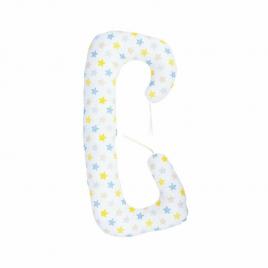 Babyneeds - perna 3 in 1 pentru gravide si bebelusi soft, cu husa din bumbac, stelute multicolore