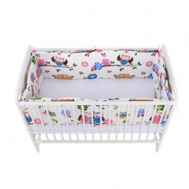 Babyneeds - set 2 bucati aparatori pat, 2 x 180x35 cm, bumbac, pentru patut 120x60 cm, bufnitele vesele, alb