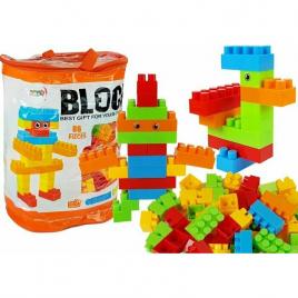 Lean toys - blocuri de constructie, set 86 piese, cu plasa cu fermoar si maner, multicolor