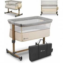 Lionelo - patut co-sleeper leonie cu sistem de leganare, cu setare unghiulara, reglabil in 5 pozitii pe inaltime, beige sand