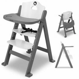 Lionelo - scaun de masa 3 in 1 floris, din lemn, transformabil, reglabil in inaltime in 4 pozitii, suport de picioare reglabil in 4 pozitii, gri