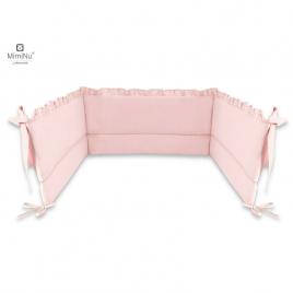 Miminu - aparatoare pentru patut 120x60 cm, cu volanase, din bumbac, cu inaltimea de 30 cm, cu panglici, colectia royal, powder pink