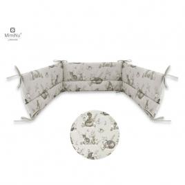 Miminu - aparatoare pentru patut 120x60 cm, din bumbac, cu inaltimea de 30 cm, cu panglici, design, calm forest beige