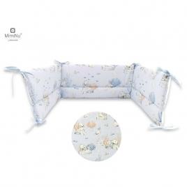 Miminu - aparatoare pentru patut 120x60 cm, din bumbac, cu inaltimea de 30 cm, cu panglici, design, seal blue