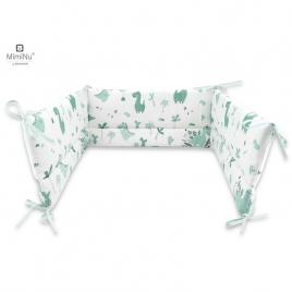 Miminu - aparatoare pentru patut 120x60 cm, din bumbac, cu inaltimea de 30 cm, cu panglici, dino mint