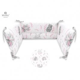 Miminu - aparatoare pentru patut 120x60 cm, din bumbac, cu inaltimea de 30 cm, cu panglici, lulu rose