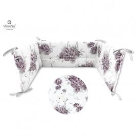 Miminu - aparatoare pentru patut 120x60 cm, din bumbac, cu inaltimea de 30 cm, cu panglici, peonie plum