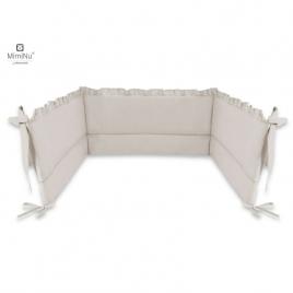 Miminu - aparatoare pentru patut 120x60 cm cu volanase, din bumbac, cu inaltimea de 30 cm, cu panglici, colectia royal, beige