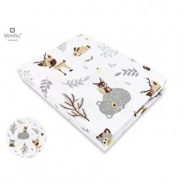 Miminu - cearceaf cu elastic pentru patut 120x60 cm, din bumbac, forest friends grey/beige