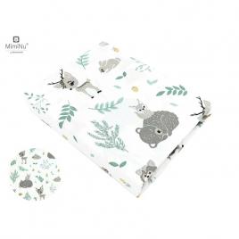 Miminu - cearceaf cu elastic pentru patut 120x60 cm, din bumbac, forest friends grey/mint