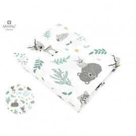 Miminu - cearceaf cu elastic pentru patut 140x70 cm, din bumbac, forest friends grey/mint