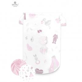 Miminu - cos rotund pentru depozitare jucarii, din bumbac, cu manere, 50x35 cm, baby shower pink