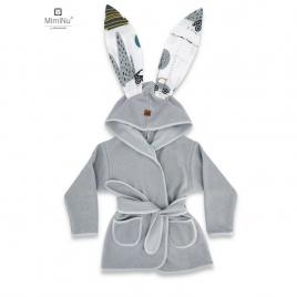 Miminu - halat de baie cu urechi 6 - 36 luni, moale, cu buzunare, cu cordon, din bumbac thermo fleece, grey/childrens journey grey