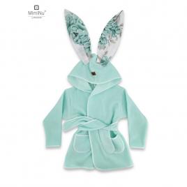 Miminu - halat de baie cu urechi 6 - 36 luni, moale, cu buzunare, cu cordon, din bumbac thermo fleece, ice mint/peonie mint