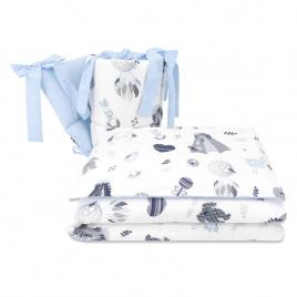 Miminu - lenjerie patut 3 piese, cu protectie laterala, baby shower blue, din bumbac, pentru patut 120x60 cm