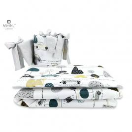 Miminu - lenjerie patut 3 piese, cu protectie laterala, childrens journey grey, din bumbac, pentru patut 120x60 cm