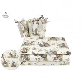 Miminu - lenjerie patut 3 piese, cu protectie laterala, design, calm forest natural, din bumbac, pentru patut 120x60 cm