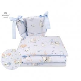 Miminu - lenjerie patut 3 piese, cu protectie laterala, design, seal blue din bumbac, pentru patut 120x60 cm