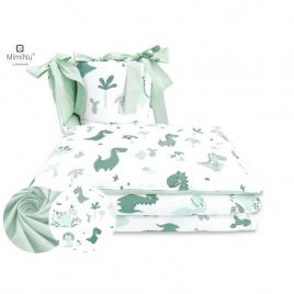 Miminu - lenjerie patut 3 piese, cu protectie laterala, dino mint, din bumbac, pentru patut 120x60 cm