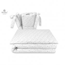 Miminu - lenjerie patut 3 piese, cu protectie laterala, mini gray stars, din bumbac, pentru patut 120x60 cm