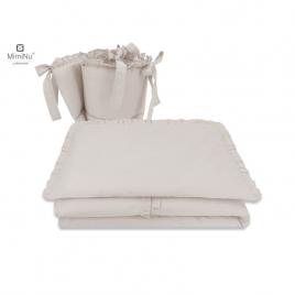 Miminu - lenjerie patut 3 piese, cu volanase, cu protectie laterala, din bumbac, pentru patut 120x60 cm, colectia royal, beige