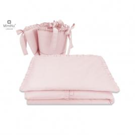 Miminu - lenjerie patut 3 piese, cu volanase, cu protectie laterala, din bumbac, pentru patut 120x60 cm, colectia royal, powder pink