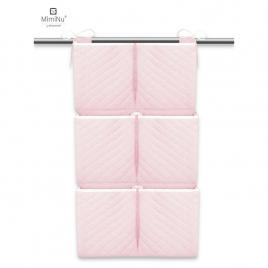 Miminu - organizator matlasat din catifea moala,pentru patut, cu 6 compartimente, cu doua panglici, pink