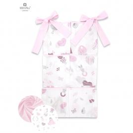 Miminu - organizator pentru patut, din bumbac, cu 6 compartimente, cu doua panglici, 70x40 cm, baby shower pink