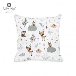 Miminu - perna clasica de dormit, cu husa detasabila cu fermoar, din bumbac, 40x40 cm, forest friends grey/beige