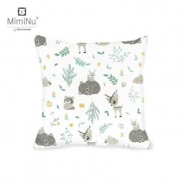 Miminu - perna clasica de dormit, cu husa detasabila cu fermoar, din bumbac, 40x40 cm, forest friends grey/mint