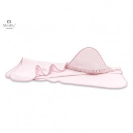 Miminu - prosop mare cu gluga si volanas, dimensiune 100x100 cm, din bumbac thermo fleece, colectia royal, powder pink