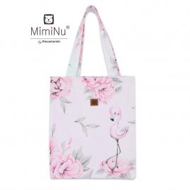 Miminu - sacosa textila mini, pentru fetite, 24x30 cm, din bumbac, peonie pink
