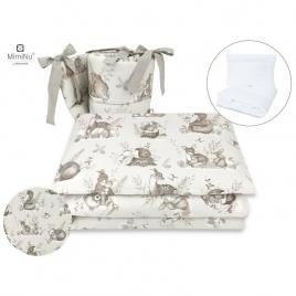 Miminu - set lenjerie patut 5 piese, cu pilota si perna, din bumbac, pentru patut 120x60 cm, design, calm forest beige