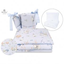 Miminu - set lenjerie patut 5 piese, cu pilota si perna, din bumbac, pentru patut 120x60 cm, design, seal blue