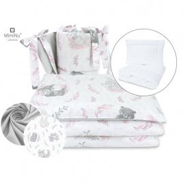 Miminu - set lenjerie patut 5 piese, cu pilota si perna, din bumbac, pentru patut 120x60 cm, lulu rose