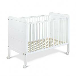 Patut cu roti yappymodern din lemn, cu sina speciala pentru dentitie, suport pentru saltea reglabil, yappykids, 120x60 cm, alb