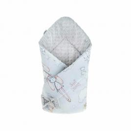 Qmini - paturica de infasat cu fata dubla minky wrap, nou-nascut, din bumbac, 80x80 cm, rabbit night