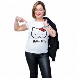 Tricou Alb, Femei,Hello Titty,XL