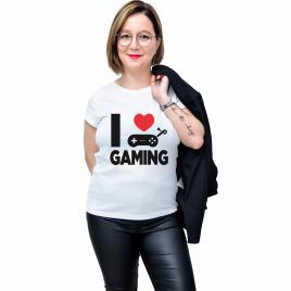 Tricou Alb, Femei,I love gaming ,L