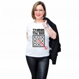 Tricou Alb, Femei,Think outside the box,L