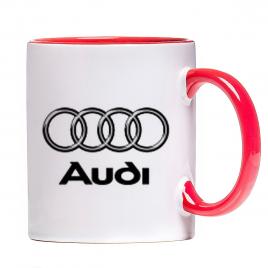 Cana personalizata ,Audi,ceramica alba cu maner si interior rosu, 330 ml