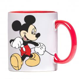 Cana personalizata, Mickey mouse, ceramica alba cu maner si interior rosu, 330 ml